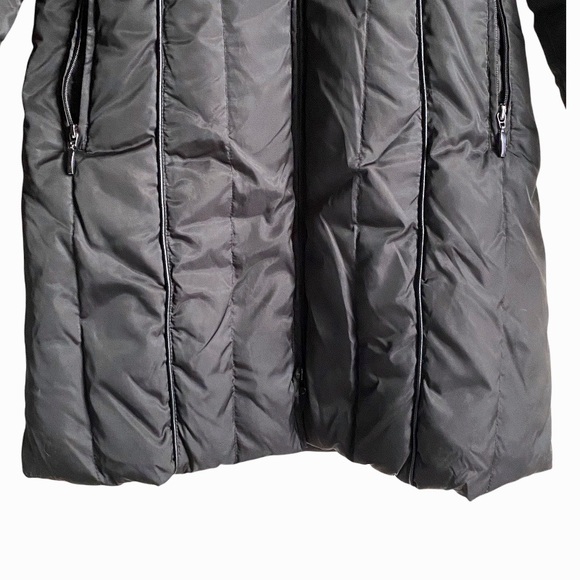 Nautica Black Down Quilted Puffer Style Long Parka Coat Sherpa Lined Hood Zip Up - Picture 9 of 13